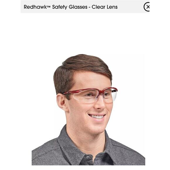 New Uline Redhawk Safety Glasses w/Clear Lens Red Frame - Picture 2 of 5